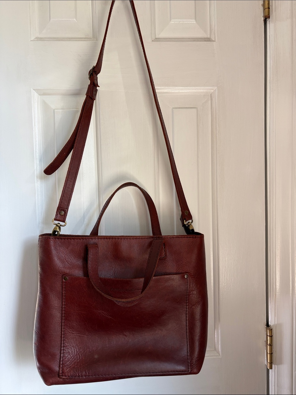 Portland Leather Chestnut Brown Nutmeg Medium Crossbody Shoulder Leather Tote - Picture 9 of 10